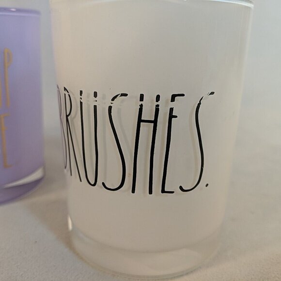 Rae Dunn 3 Set Makeup Junkie Brushes Glass Cup Holders Flawless White Purple - Picture 5 of 15